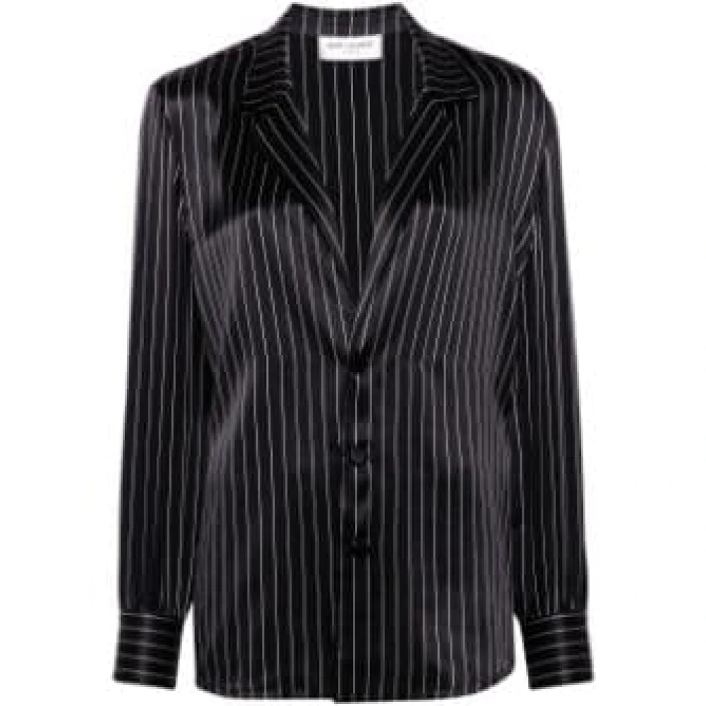 Saint Laurent Zijden gestreept overhemd Black Dames