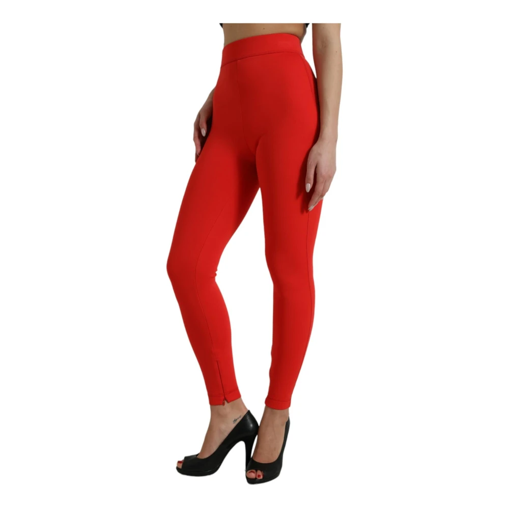 Dolce & Gabbana Hoge Taille Stretch Leggings Broek Red Dames