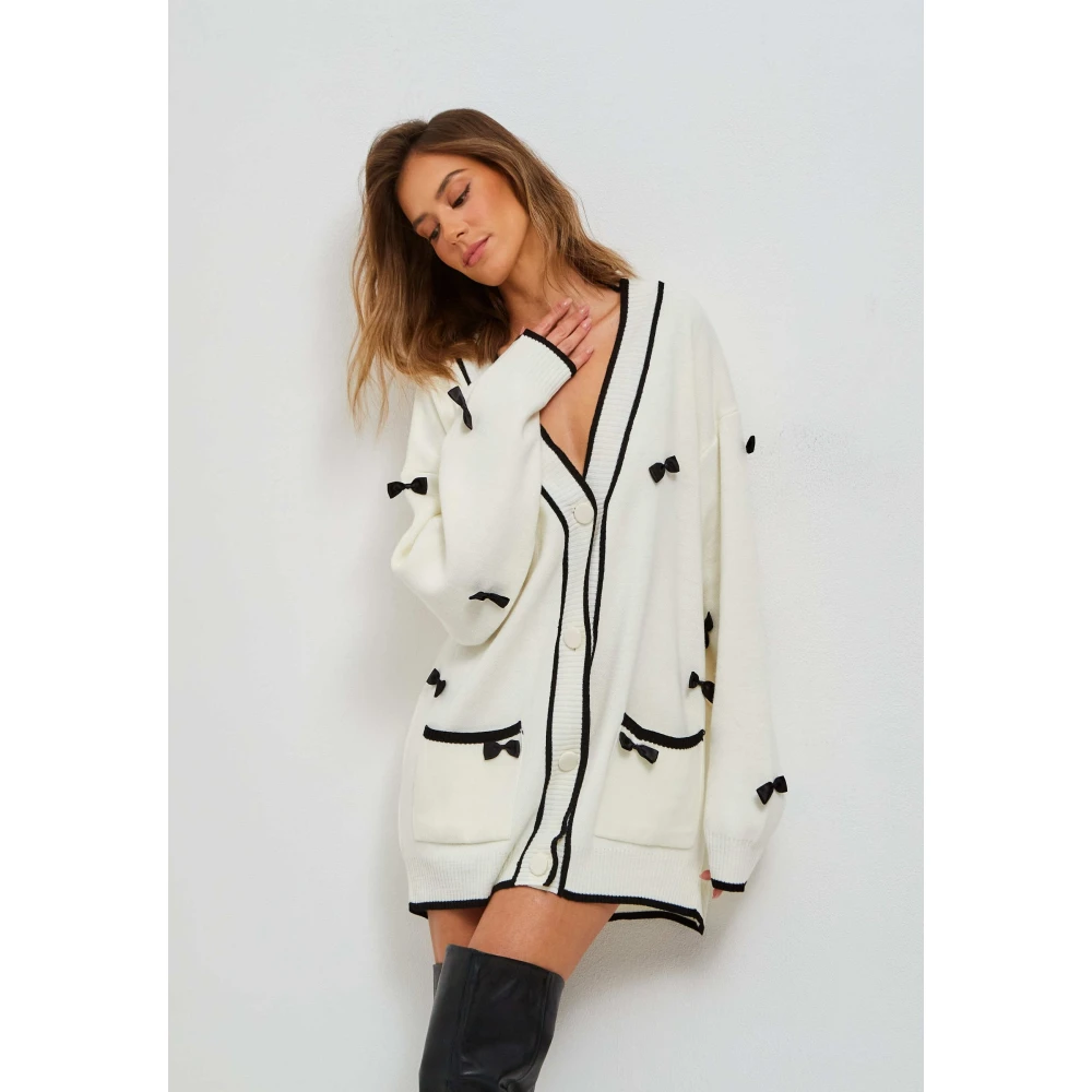 Cesare Gaspari Bow Knit Cardigan White Dames