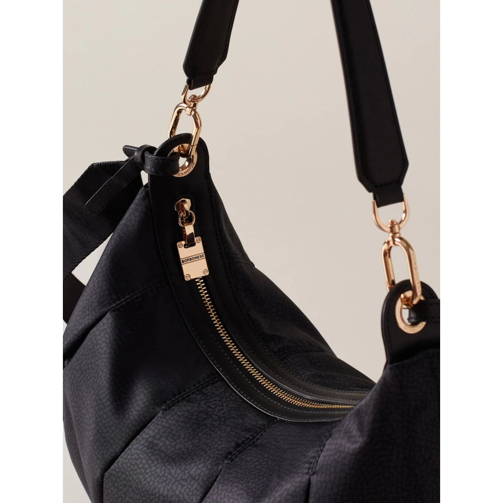 Borbonese Donker Zwarte Hobo Tas Black Dames