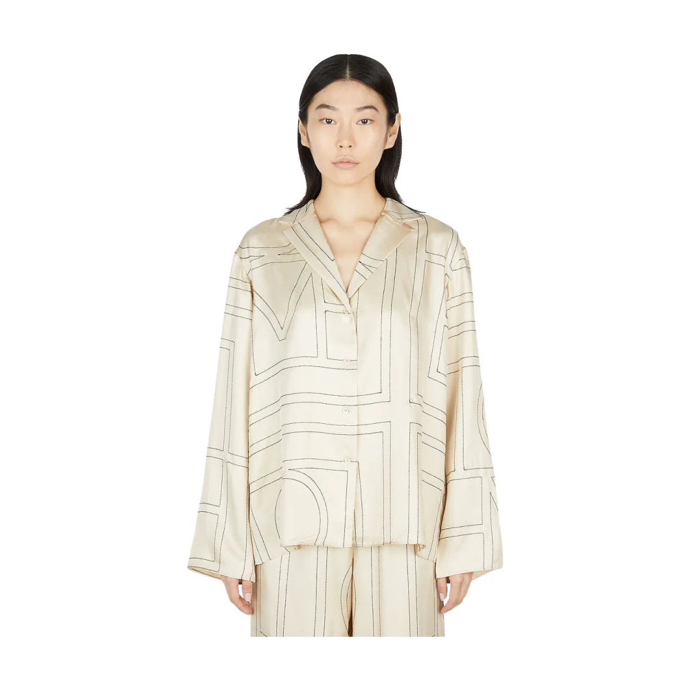 Totême Women's Beige Shirts, Xs, Silk Monogram Pyjama Shirt