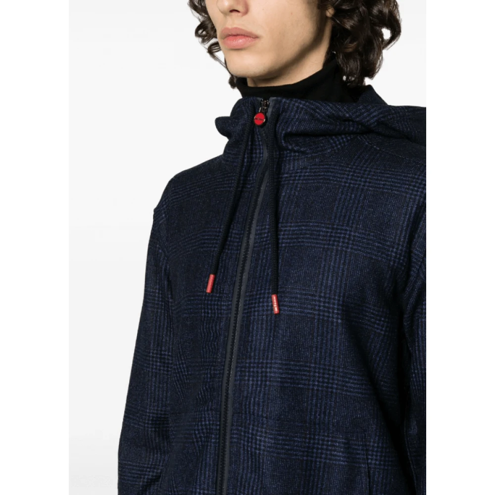 Kiton Geruite Check Hoodie Blue Heren