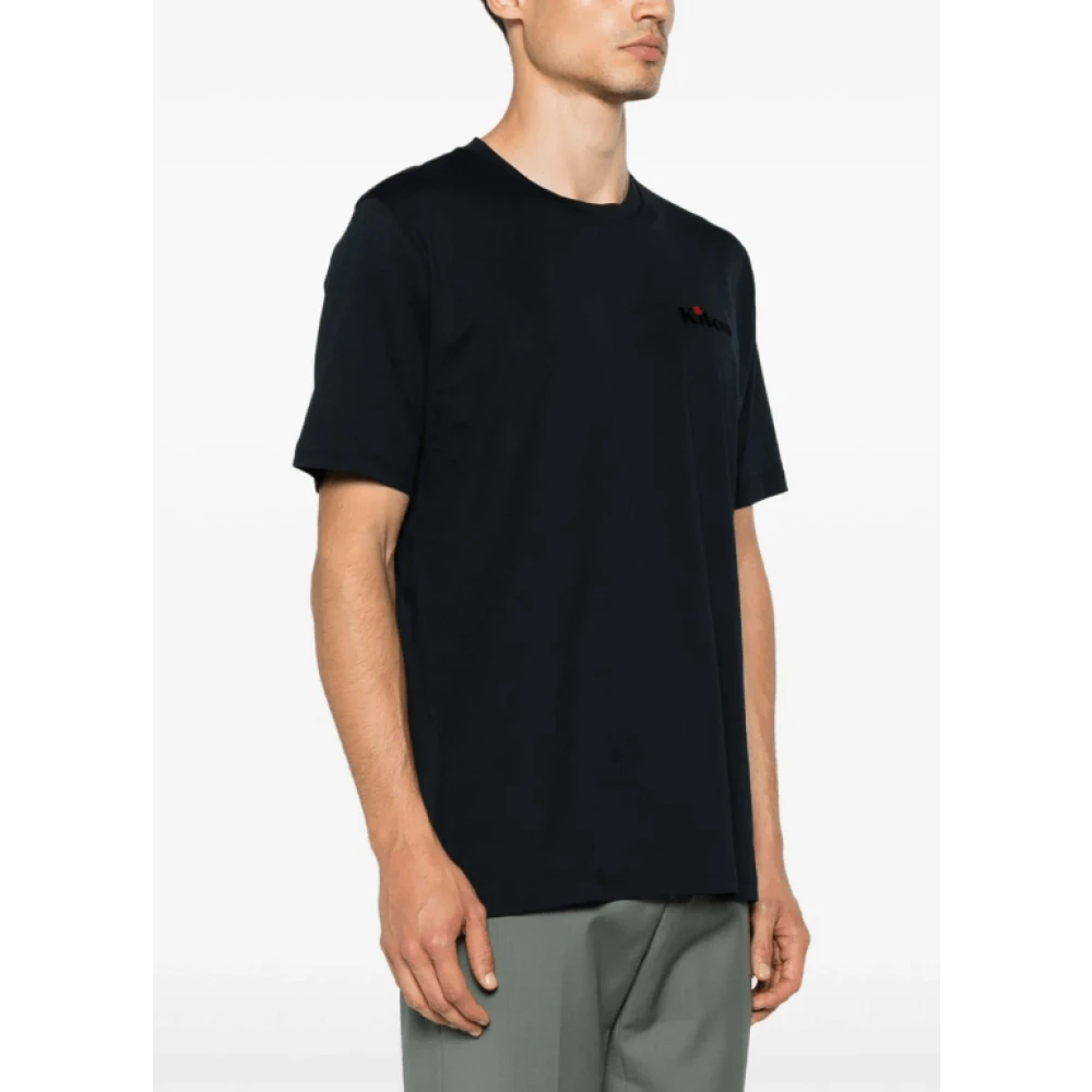 Kiton Midnight Blue Flocked Logo T-Shirt Blue Heren