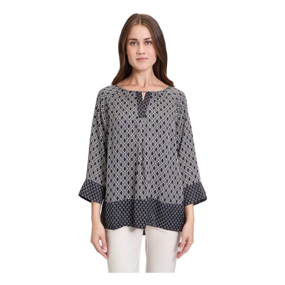 Betty Barclay Gestippelde slipblouse met gerimpelde V-hals Black Dames