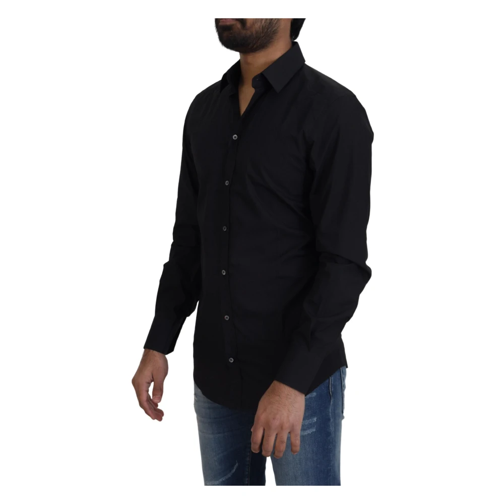 Dolce & Gabbana Zwarte Katoenen Slim Fit Formele Overhemd Black Heren