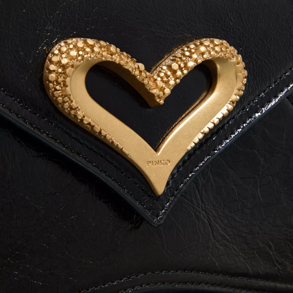 pinko Klassieke Schoudertas in Zwart Leer Black Dames