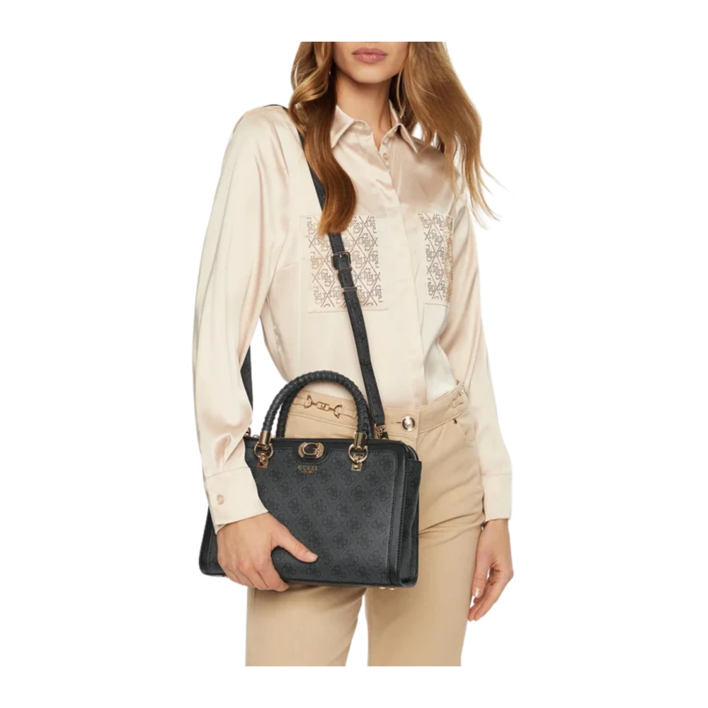 Guess Logo Society Satchel in Steenkool Black Dames