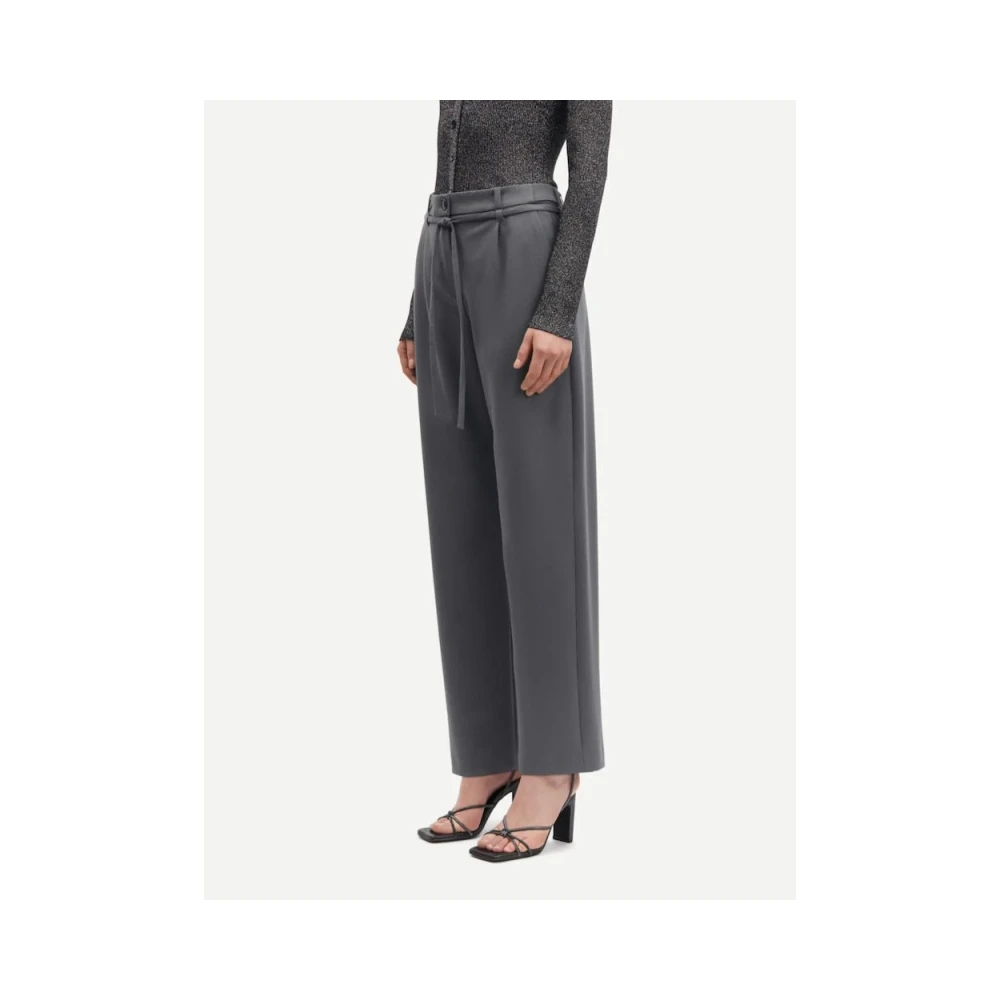 Samsøe Hoge taille wijde broek met riem Gray Dames