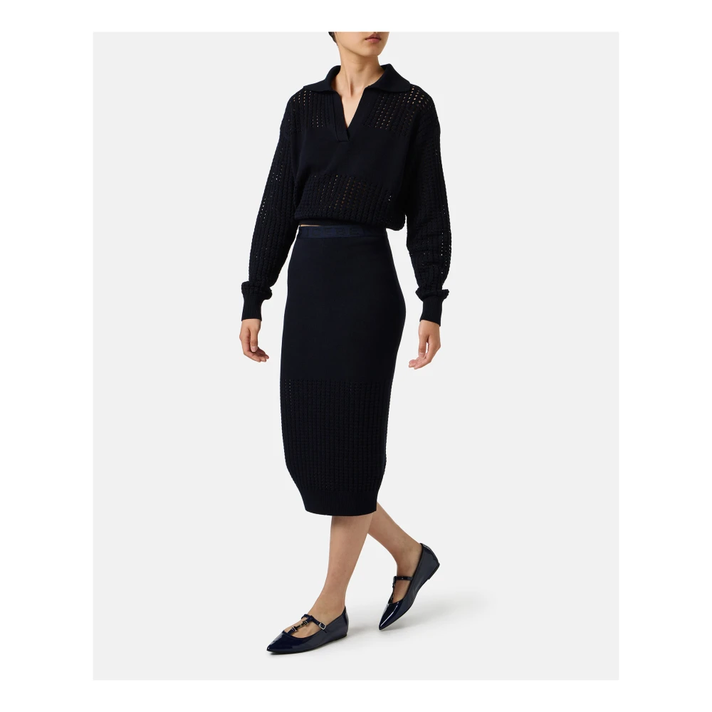 Iceberg Blauwe katoenen polo met geperforeerde strepen en logo Blue Dames
