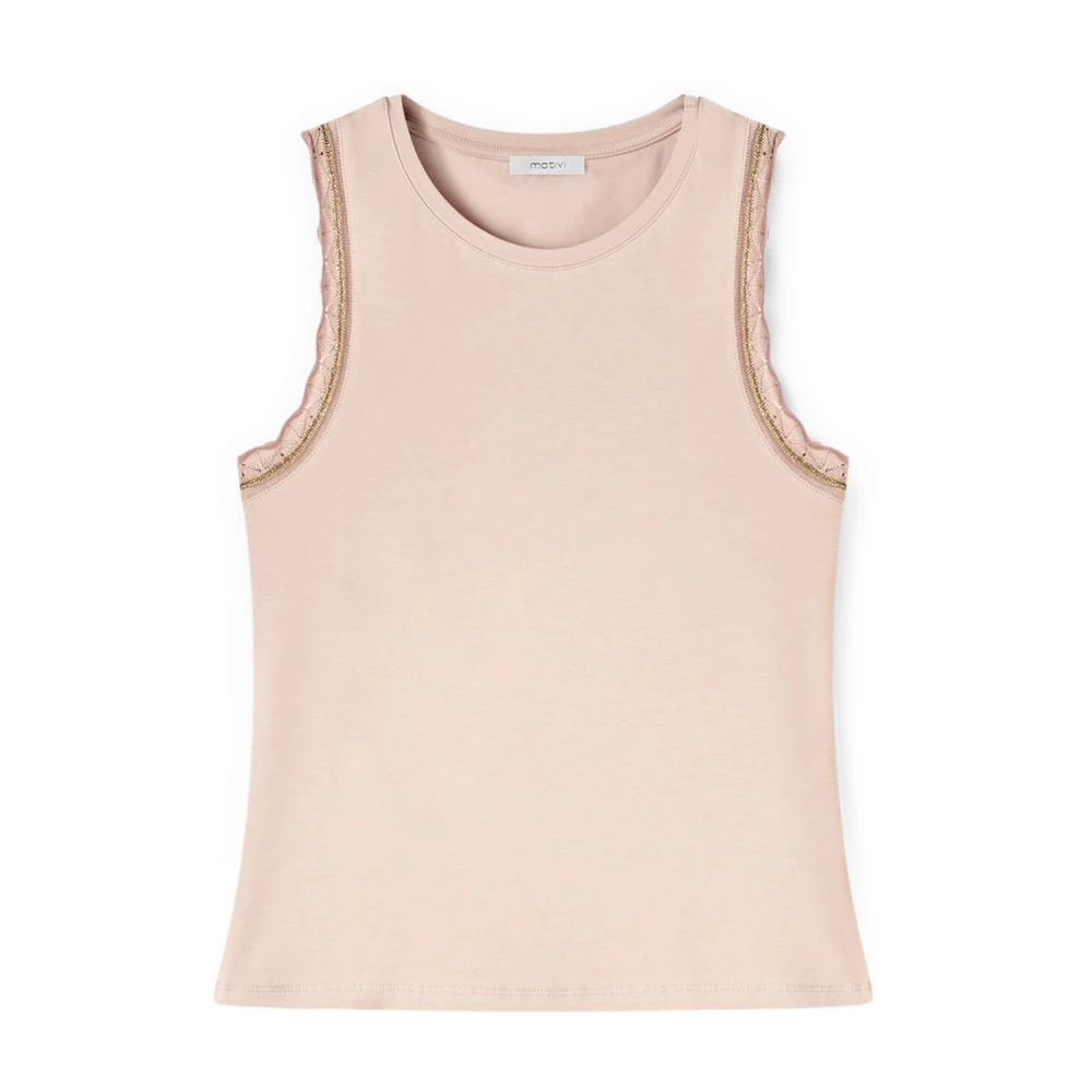 Motivi Jersey Top met Gehaakte Rand Pink Dames