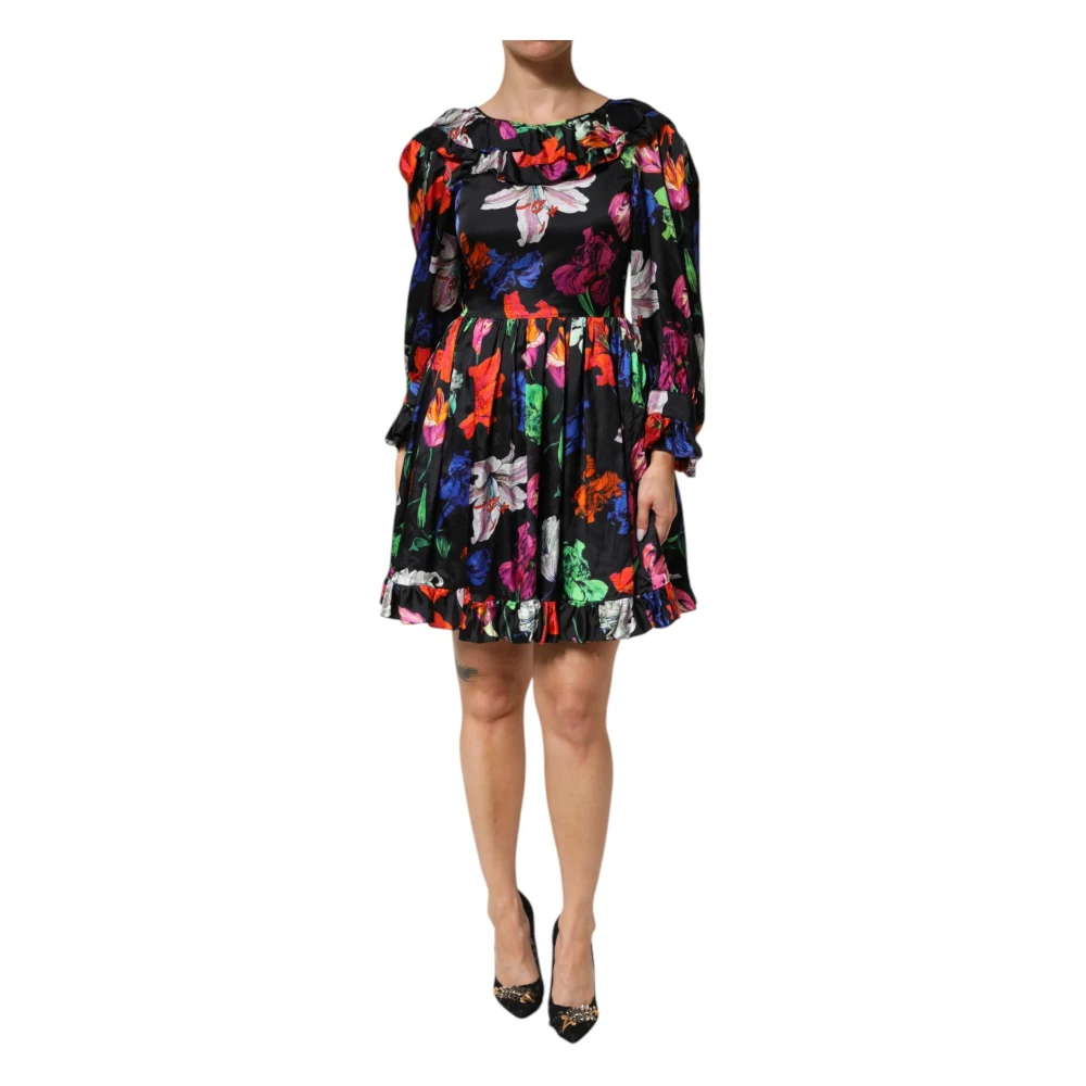 Msgm Women's Black Floral Ruffle Mini Dress