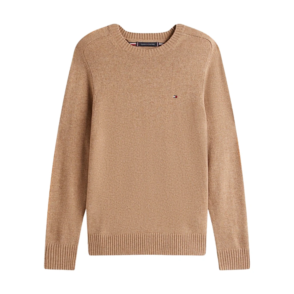 Tommy Hilfiger Men's Brown Round-Neck Knitwear, S, Pure Lambswool Crew Neck Jumper