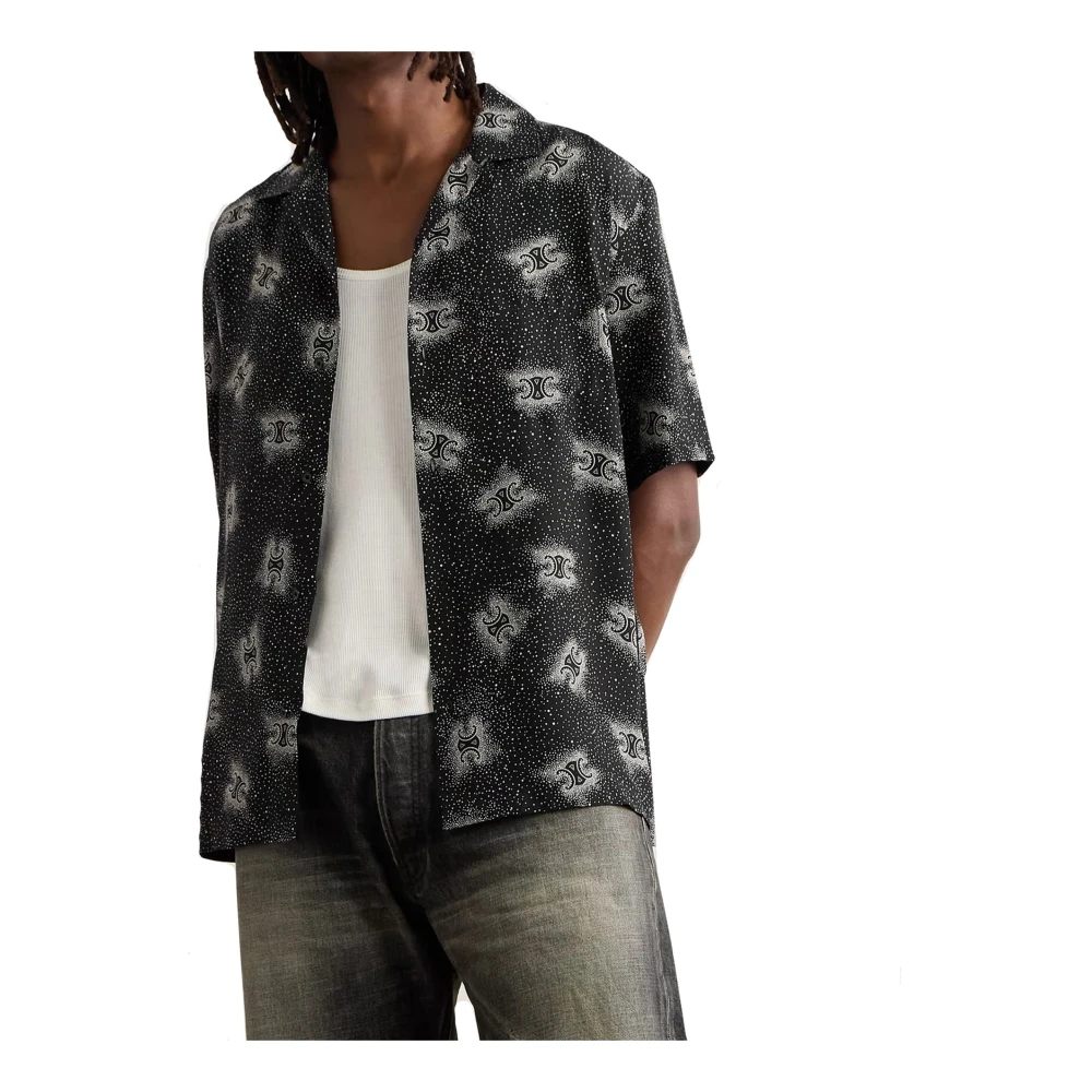 Celine Zijden Polka-Dot Shirt Zwart Black Heren