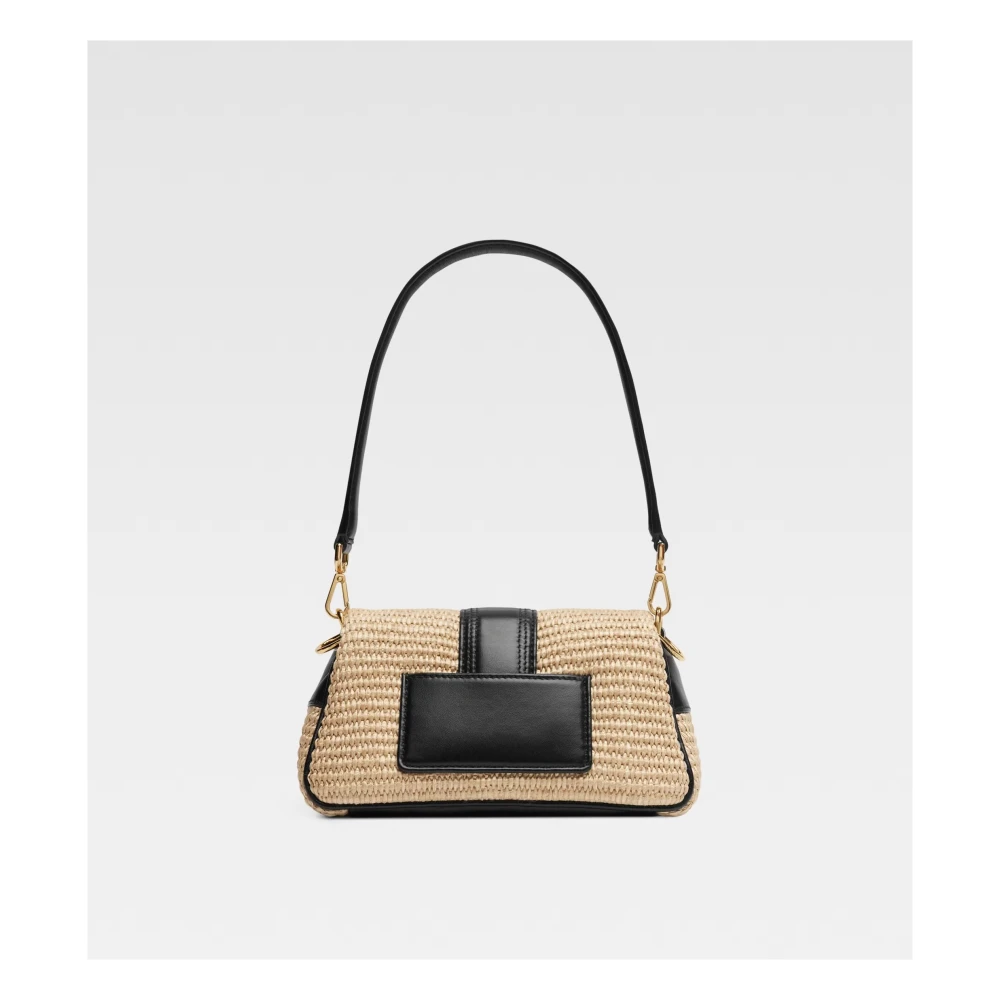Jacquemus Raffia Schoudertas met Leren Banden Beige Dames