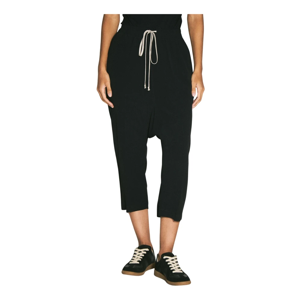Rick Owens Stain Weave Cropped Broek met Trekkoord Black Dames