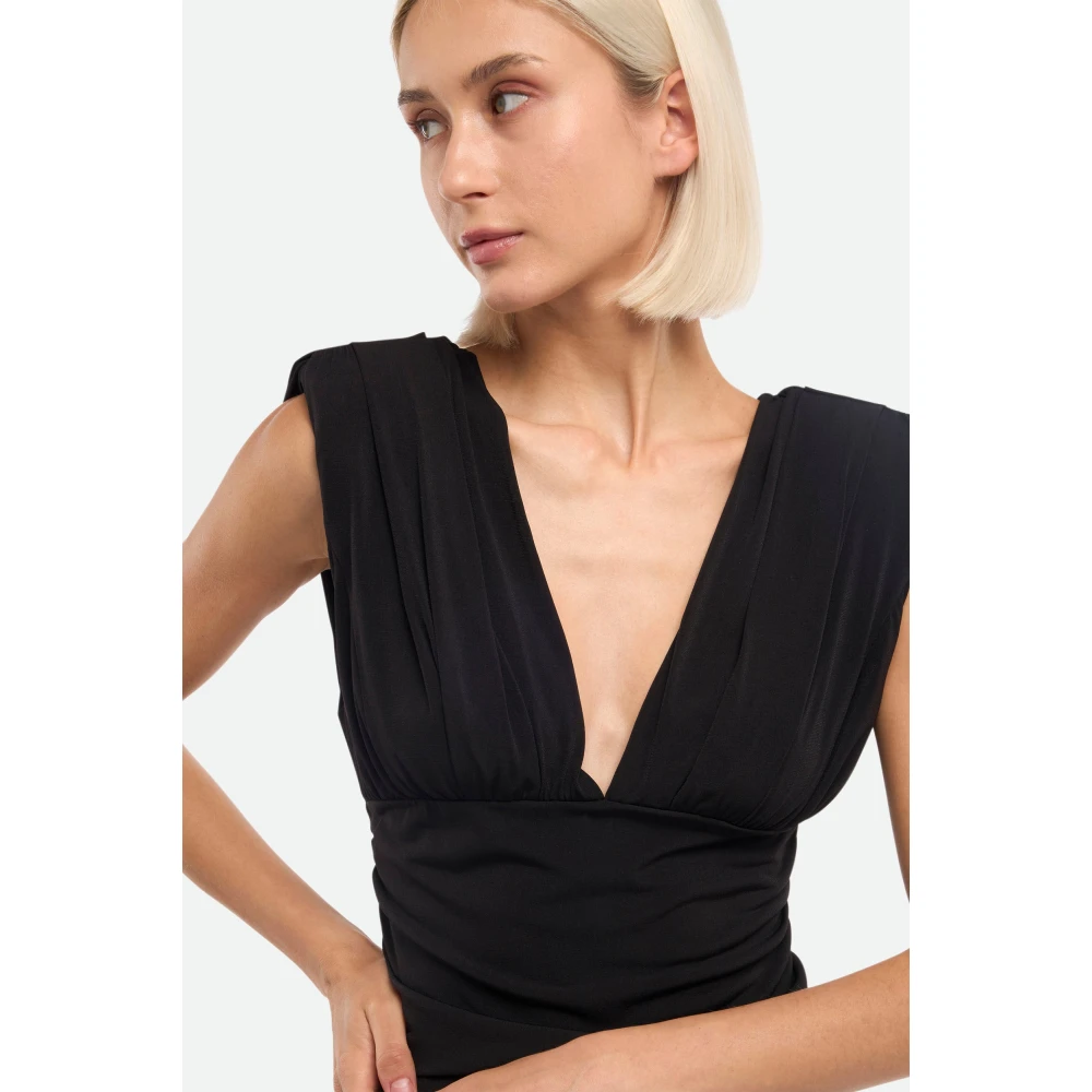 pinko Zwarte V-hals jurk met gerimpelde details Black Dames