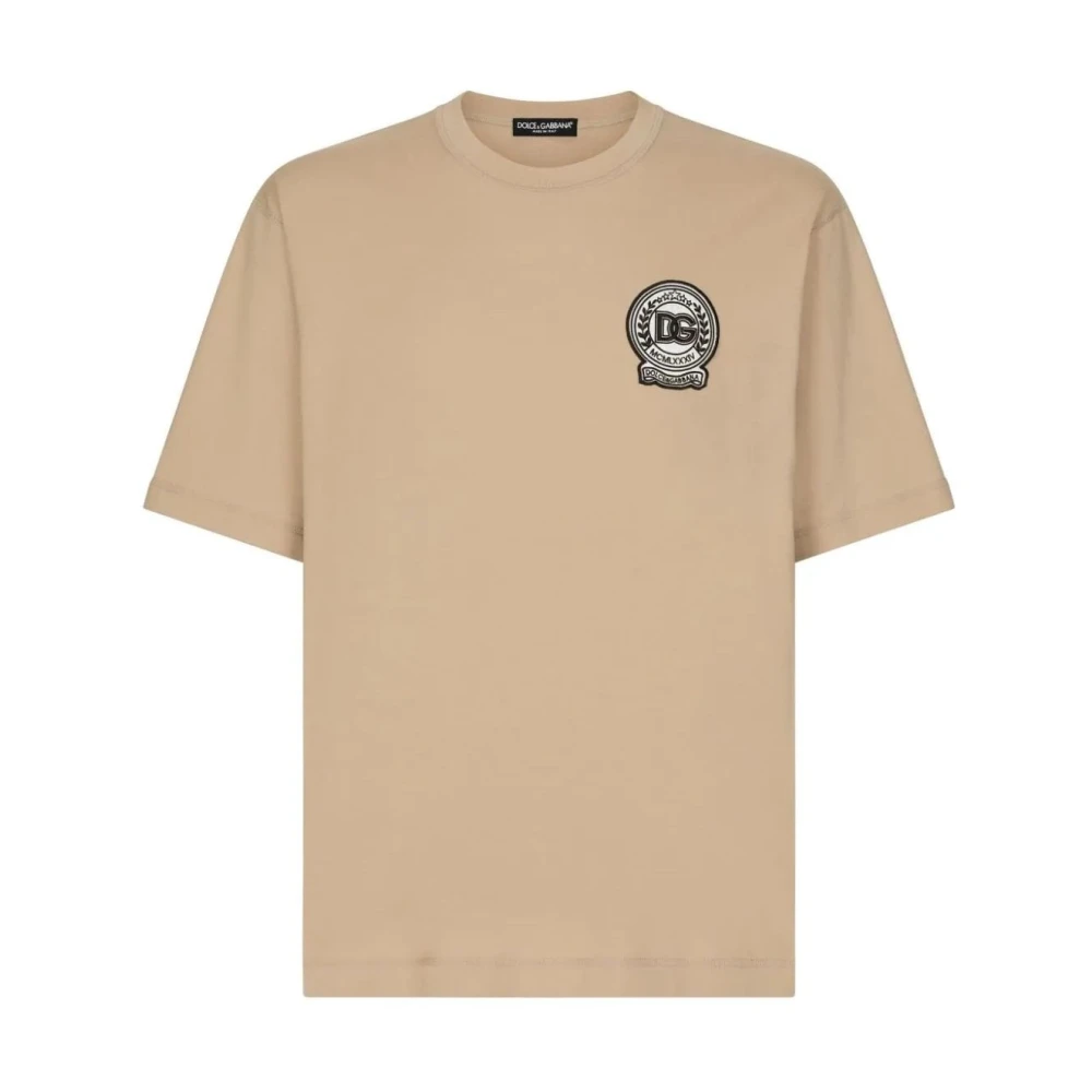 Dolce & Gabbana Crest Logo Beige T-Shirt Beige Heren