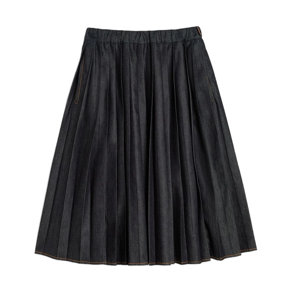 Jil Sander Women's Blue Midi Skirts, M, Lightweight Denim Pleated Skirt