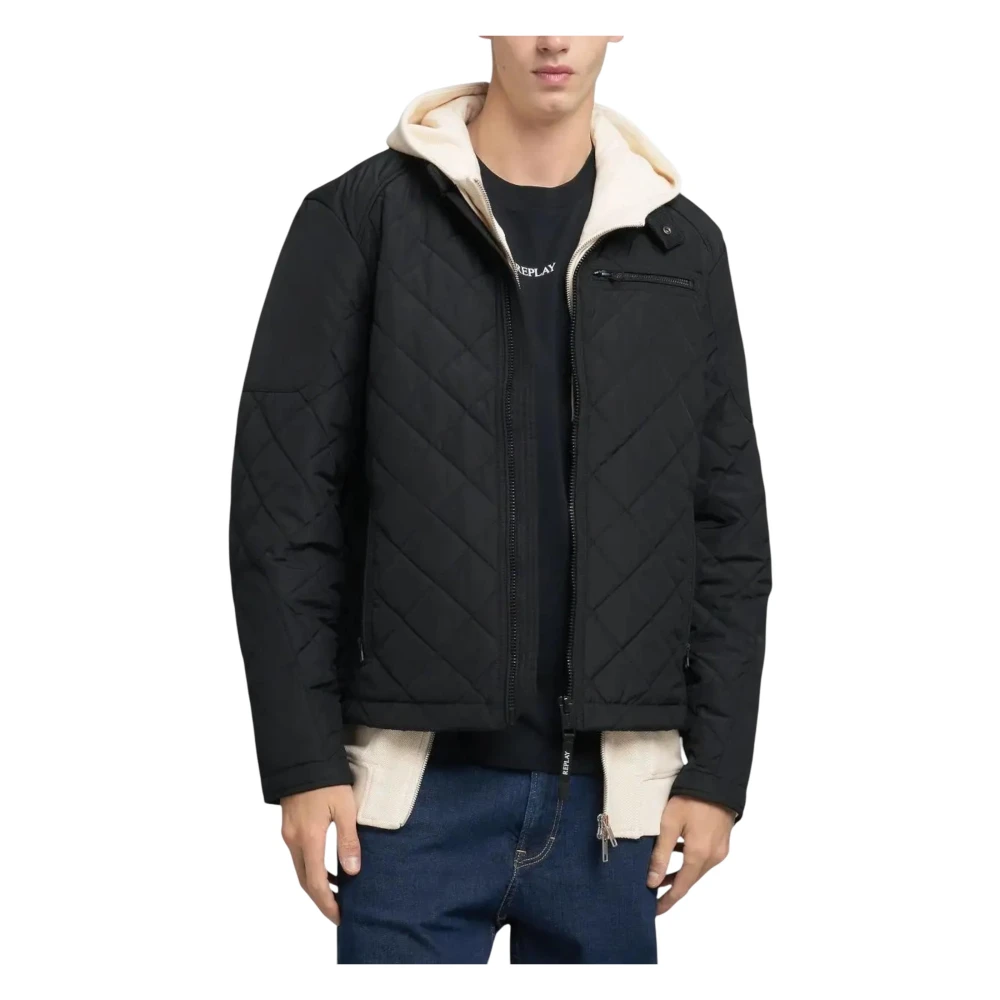 Replay Men's Black Winter Jackets, Xl, Diamond Quilted Jacket