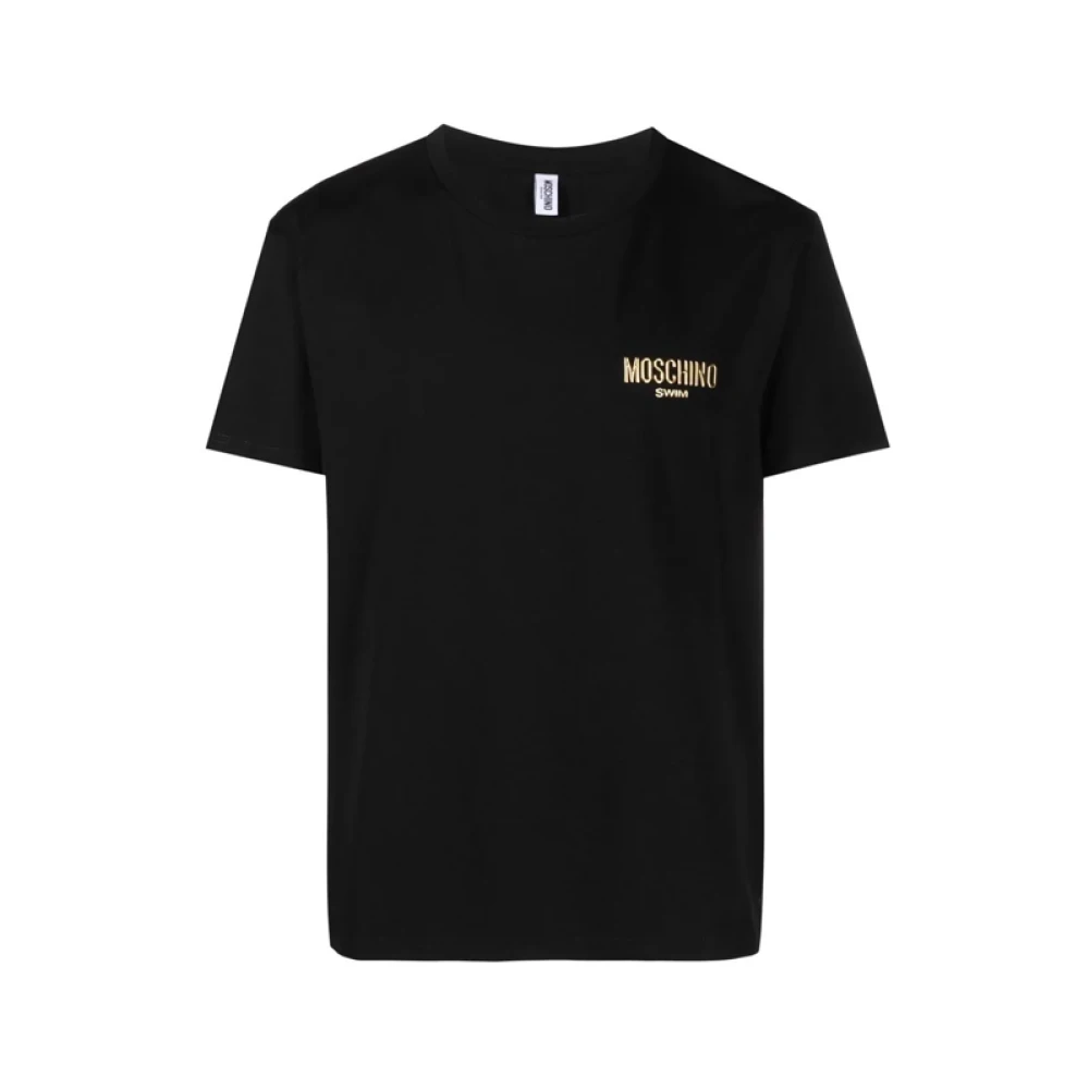 Moschino Zwart Logo Goud Half Mouw T-Shirt Blue Heren