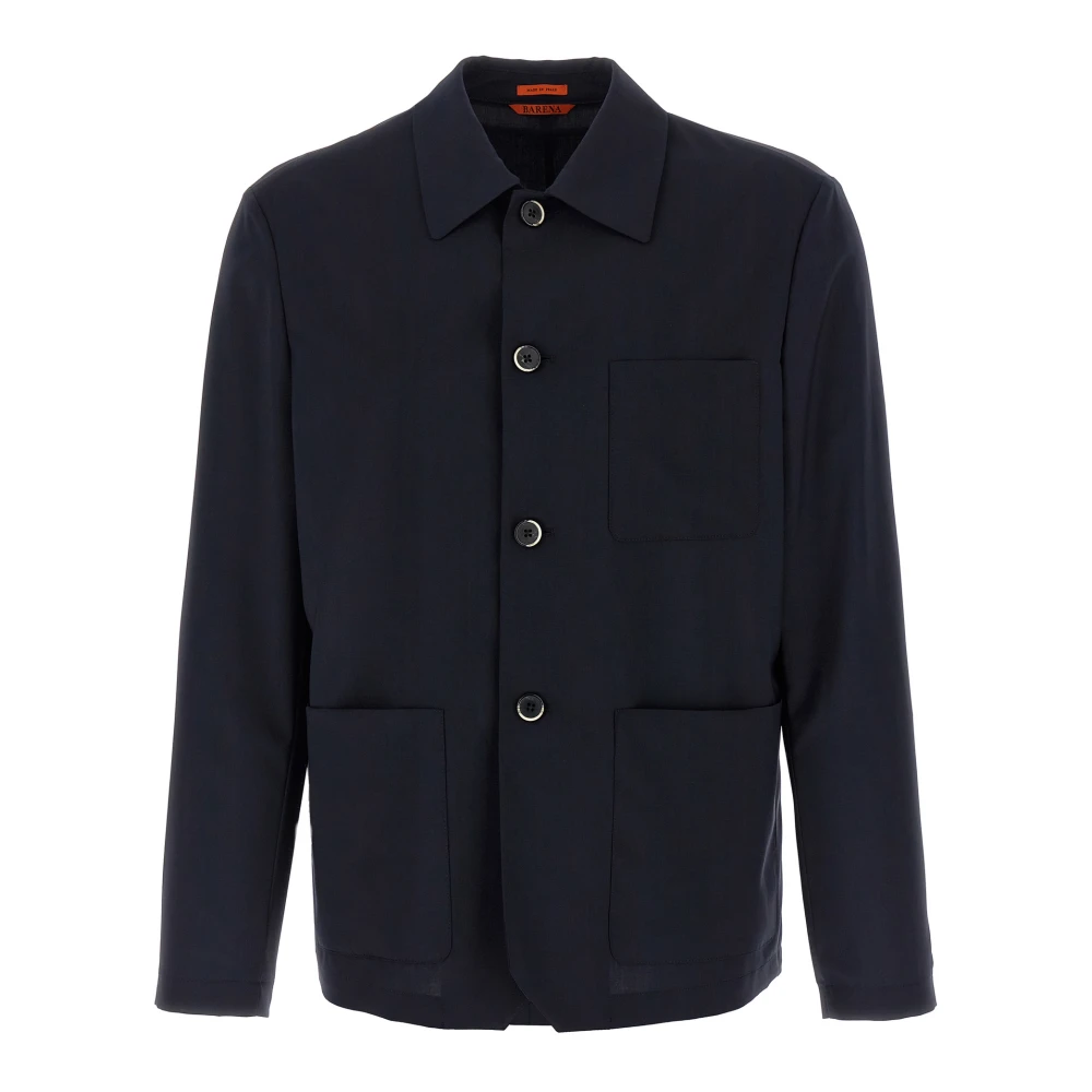 Barena Venezia Men's Blue Light Jackets, L, Visal Tropical Wool Overshirt