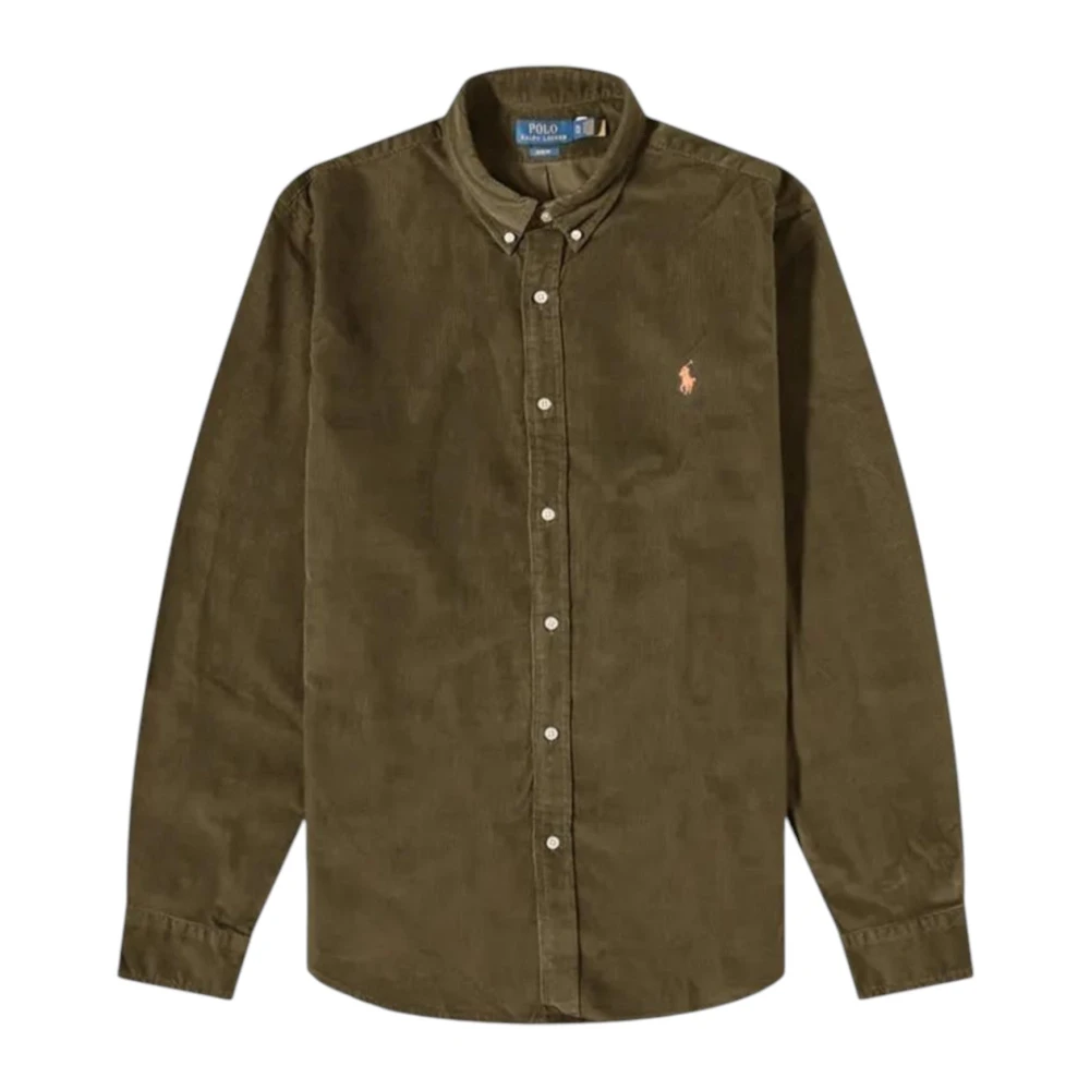 Ralph Lauren Uomo Verde Camicia In Velluto A Coste Slim Fit Oliva