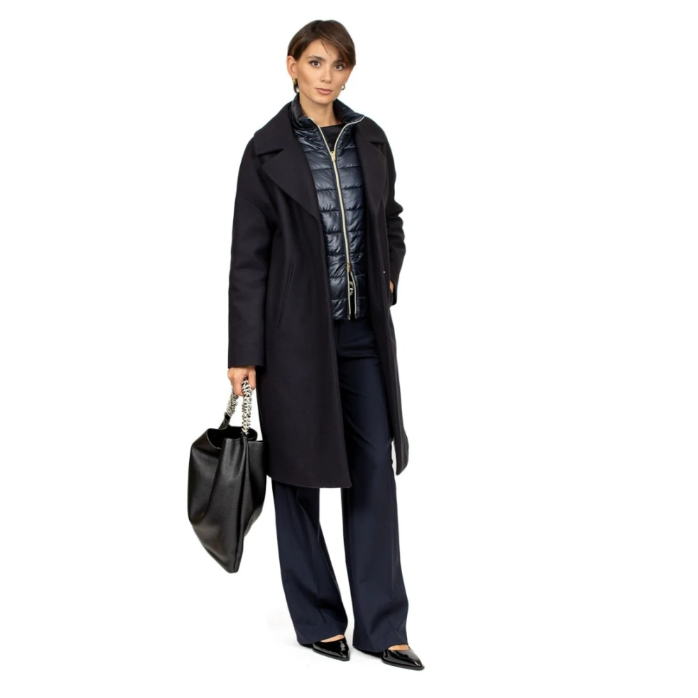 Herno Blauwe wollen jas met verwijderbare puffer Blue Dames