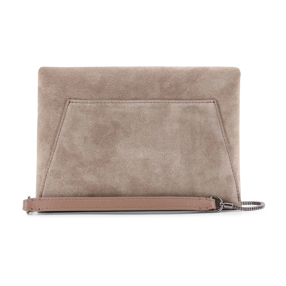 BRUNELLO CUCINELLI Ruskind Clutch met Gegraveerd Logo en Riem Beige Dames