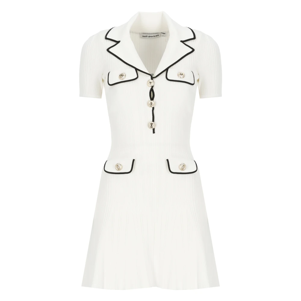 Self Portrait Witte Viscose Jurk met Reverskraag White Dames