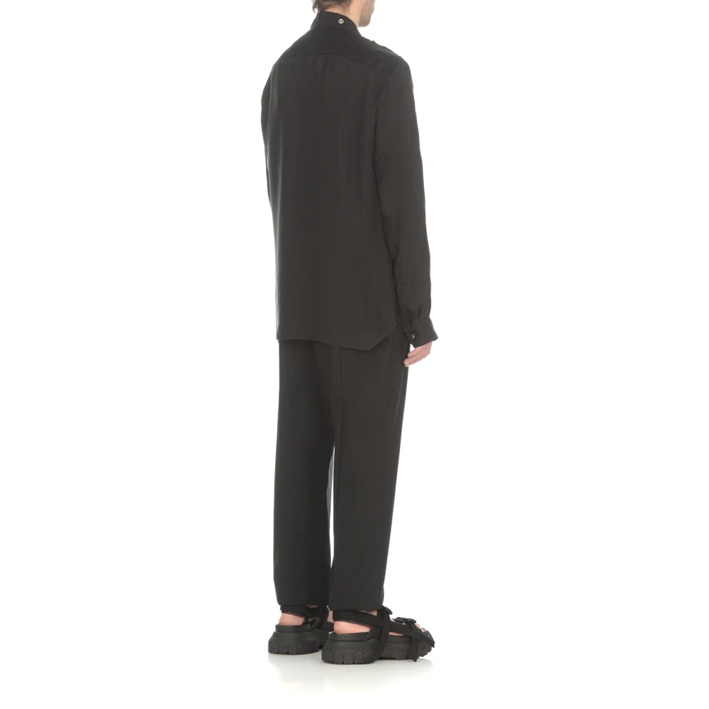 Rick Owens Zwarte V-hals shirt met lange mouwen en voorste drukknopen Black Heren
