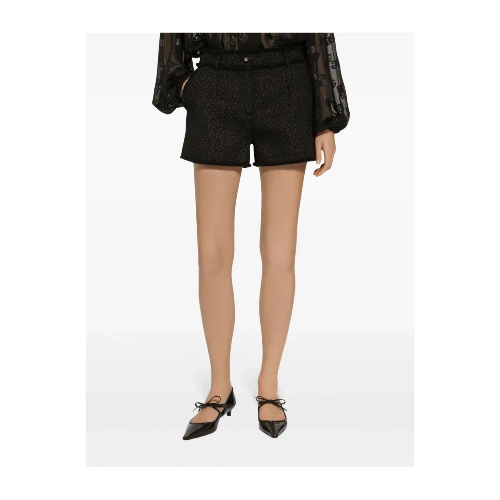 Dolce & Gabbana Zwarte Wollen Shorts Franse Zakken Black Dames