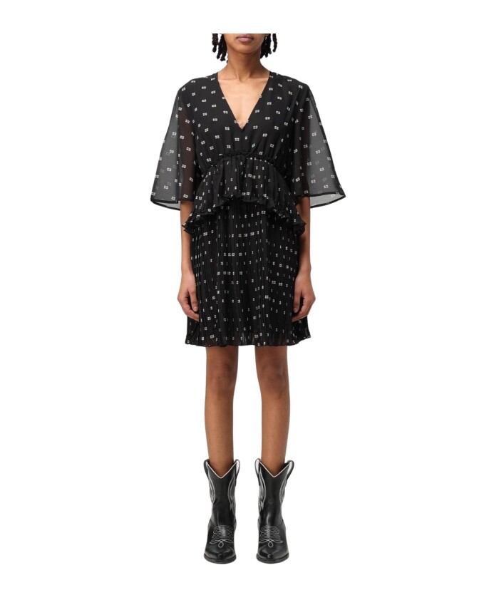 robe-mini-plissee-noire-avec-col-en-v