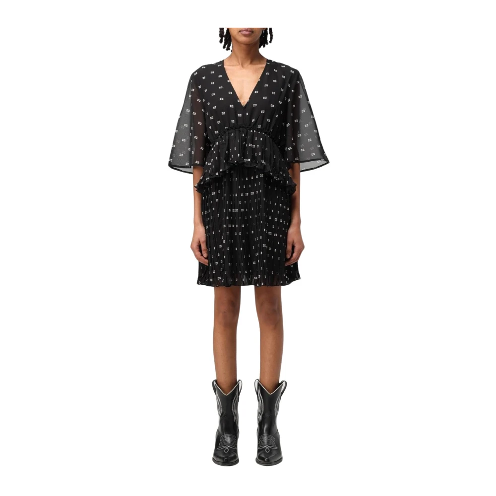 Ganni Women's Black Pleated Mini Dress With Vneck