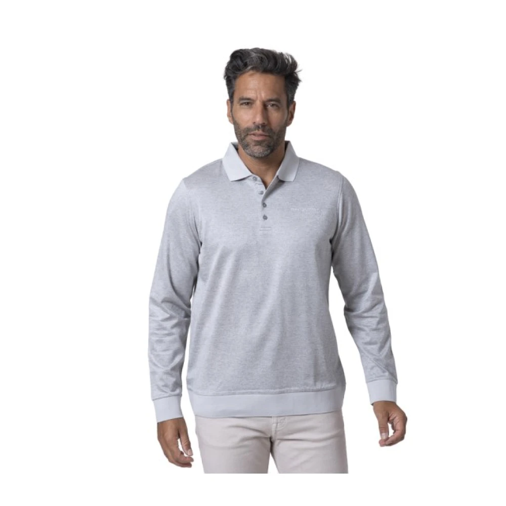 Karl Lagerfeld Herren Grau Langärmeliges Poloshirt