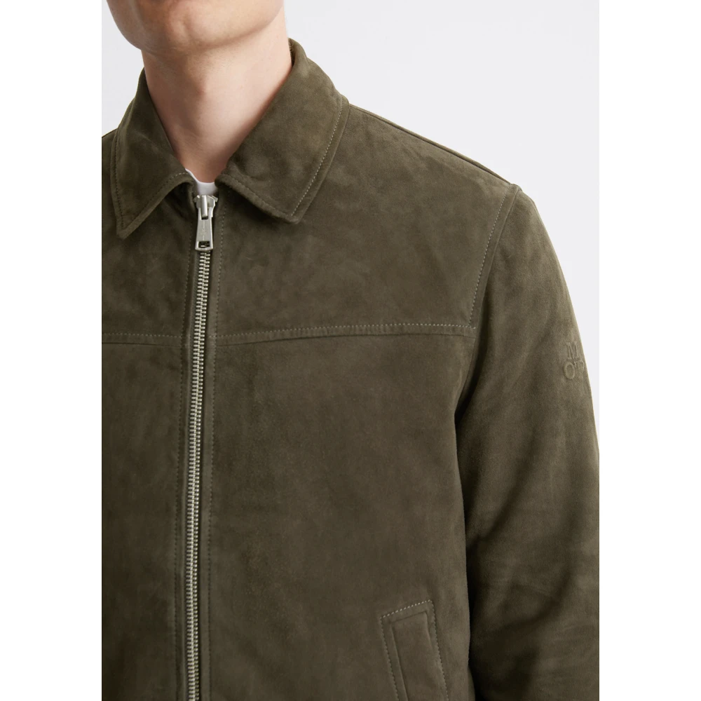 Marc O'Polo Leren blouson regular Green Heren