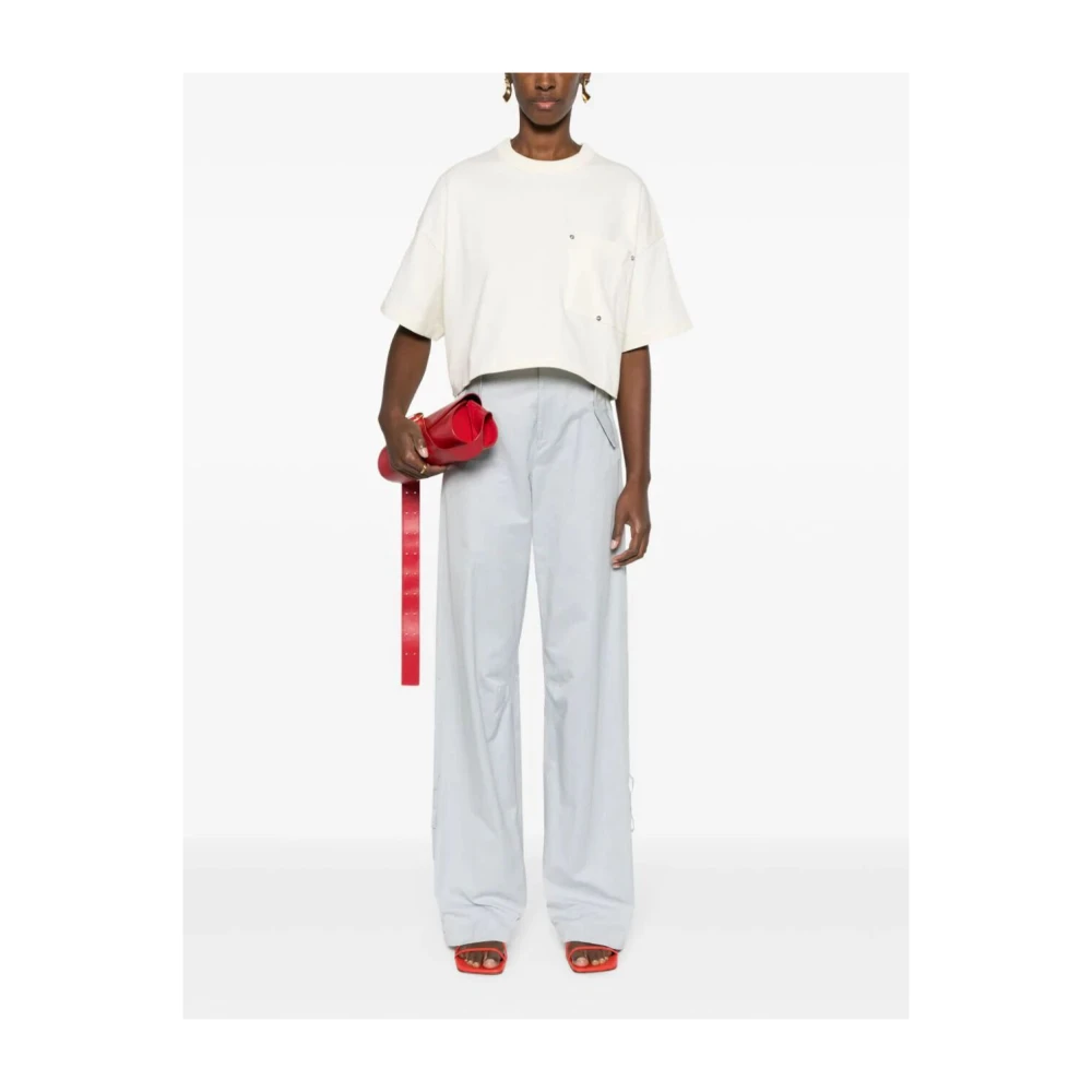 Bottega Veneta Japanse Katoenen T-shirt met Decoratieve Stiksels White Dames