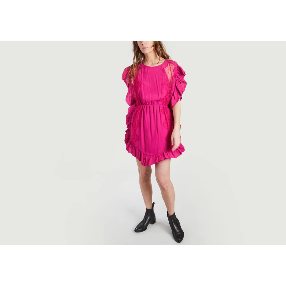IRO Fuchsia Kant Ruche Jurk Pink Dames