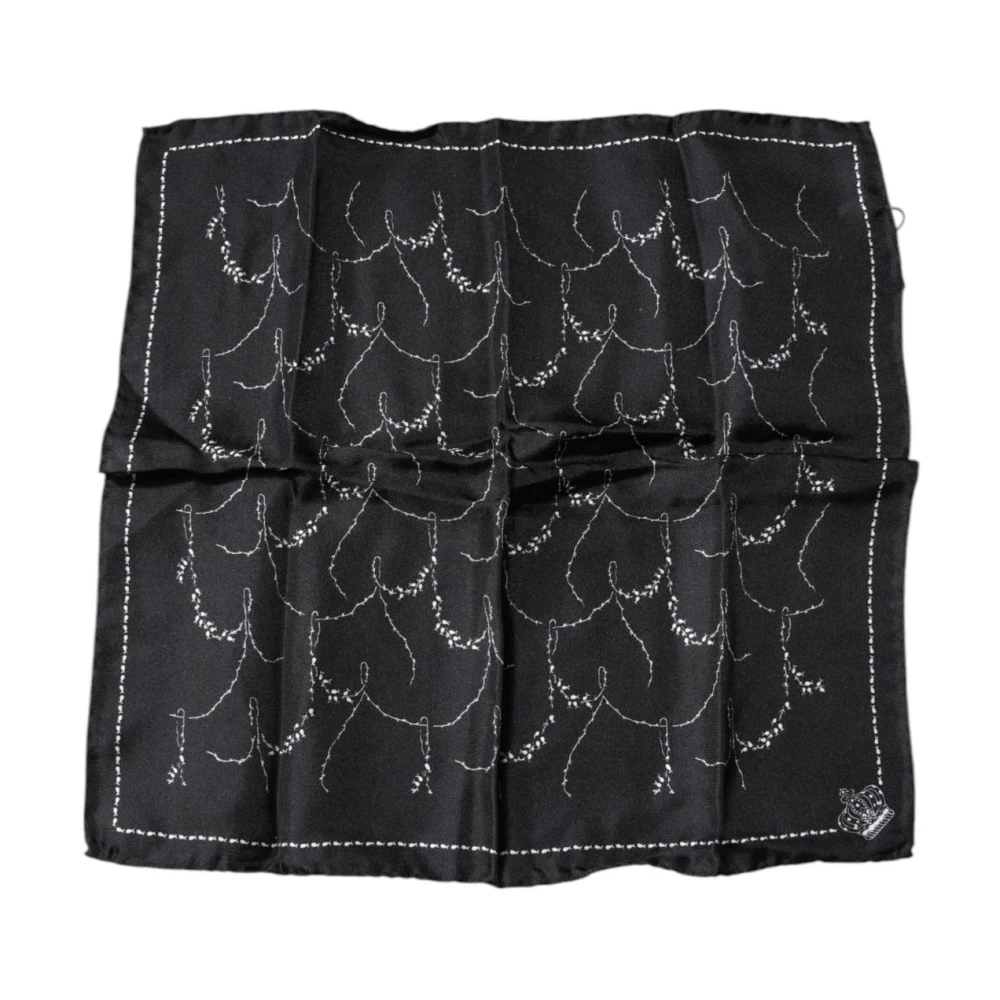 Dolce & Gabbana Men's Black Luxurious Patterned Silk Handkerchief Scarf