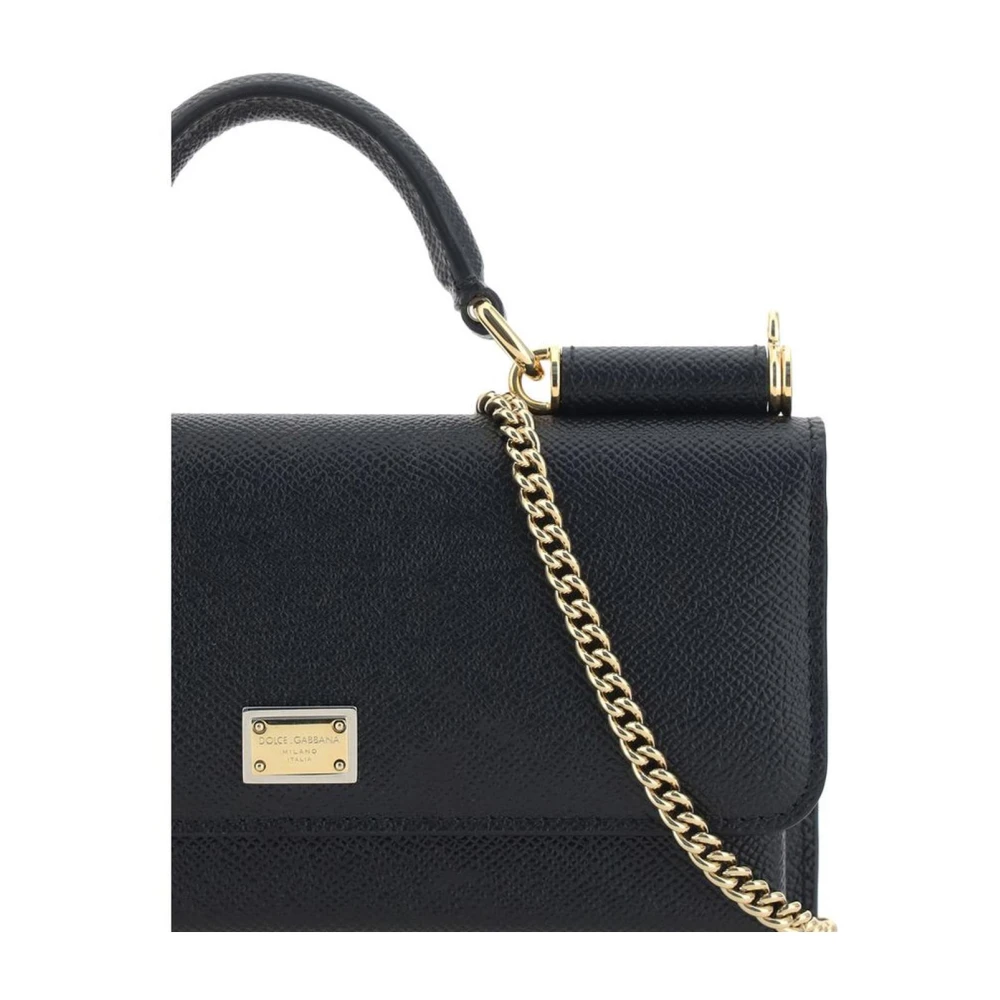 Dolce & Gabbana Micro Kalfsleren Schoudertas met Ketting Black Dames
