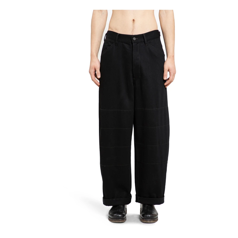 Lemaire Zwarte Denim Judo Broek Wijde Pijp Black Heren