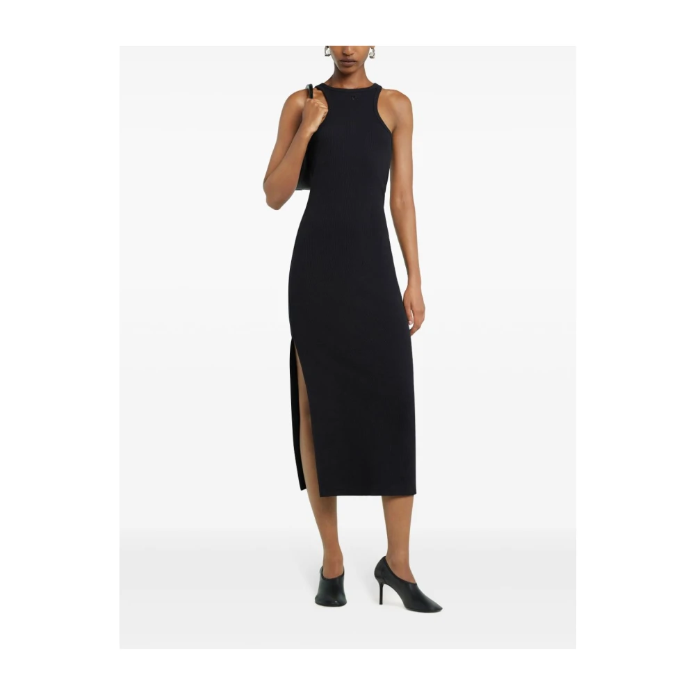 Courrèges Zwarte Geribbelde Jersey Midi Jurk Black Dames