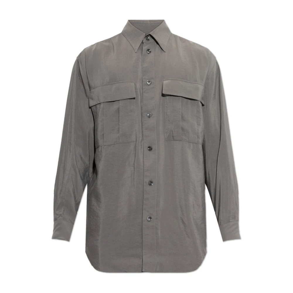 Giorgio Armani Mannelijk Grijs Overhemden Heren, L, Zijden Blouse