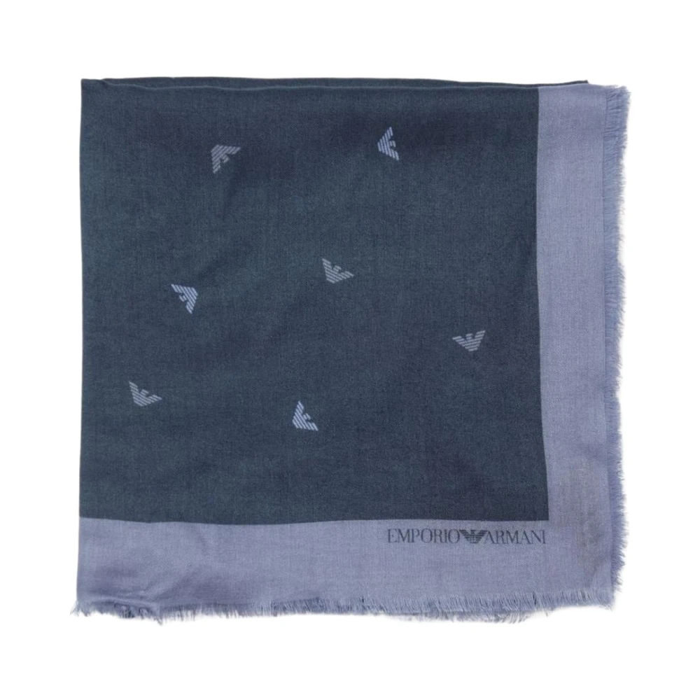 Emporio Armani Men's Blue Elegant Logo Scarf With All-Over Pattern