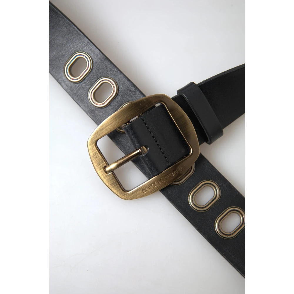 Dolce & Gabbana Smalle Italiaanse leren riem met metalen gesp Black Heren