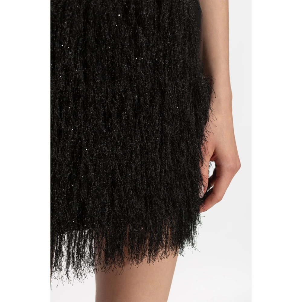 The Mannei Leren rok met franjes Black Dames