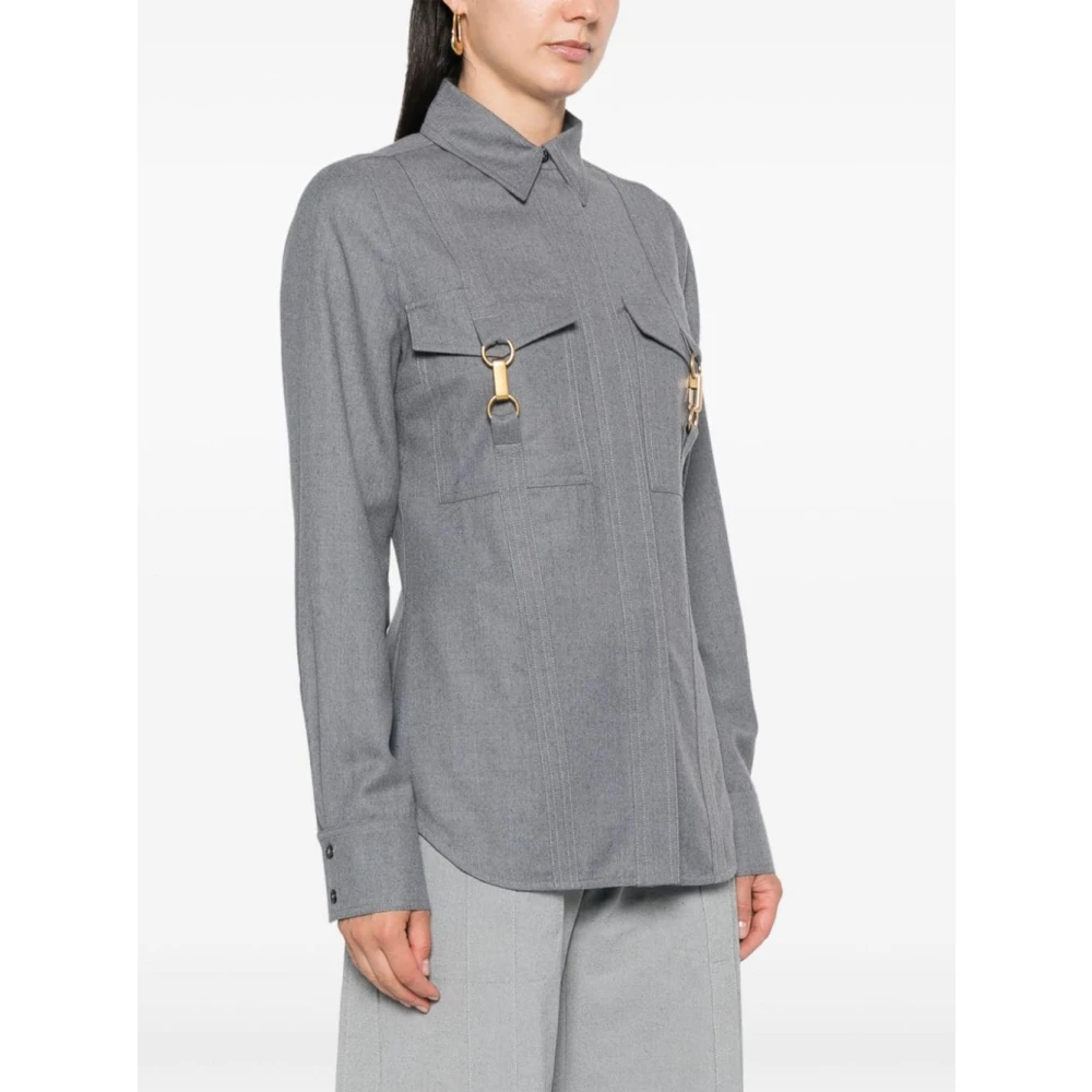 Stella Mccartney Grijze wollen overhemd met gouden gespen Gray Dames
