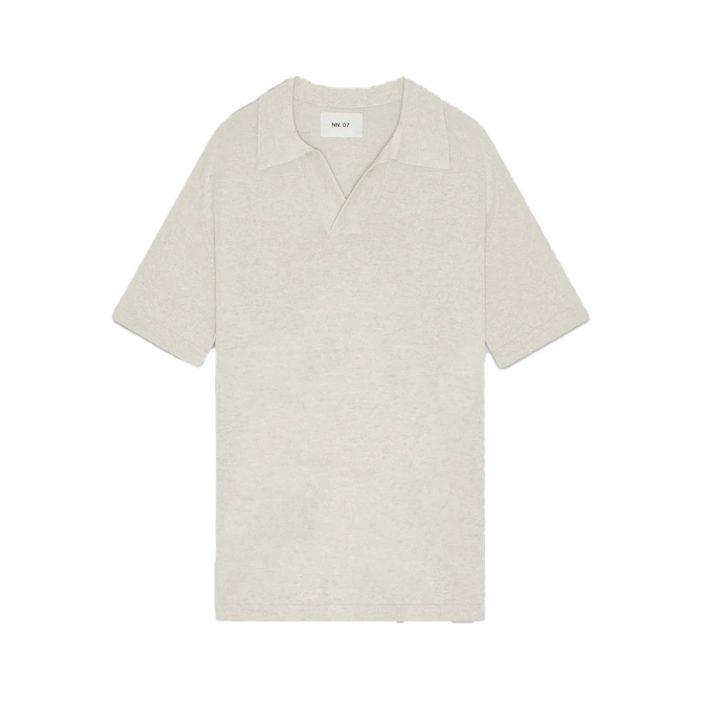 Nn07 Stickad Linne Polo med Öppen Krage Beige, Herr