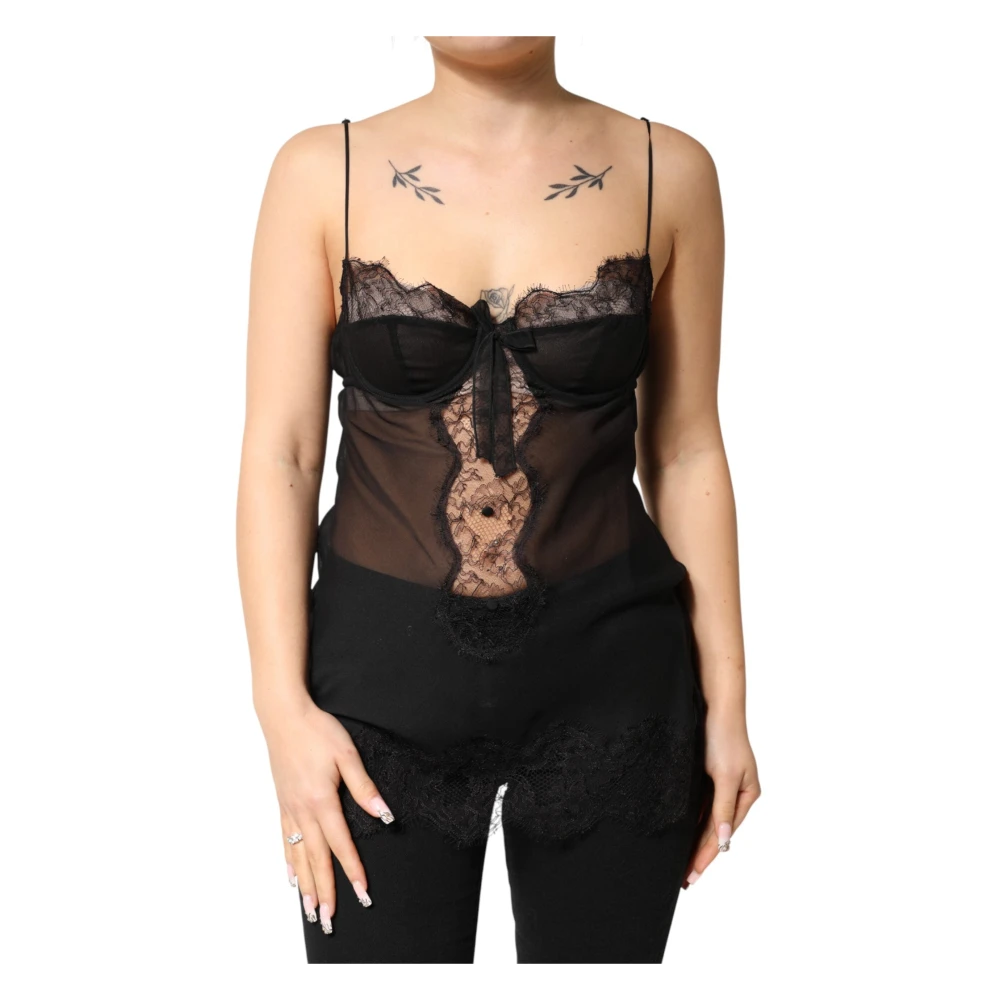 Dolce & Gabbana Women's Black Silk Floral Lace Chemise