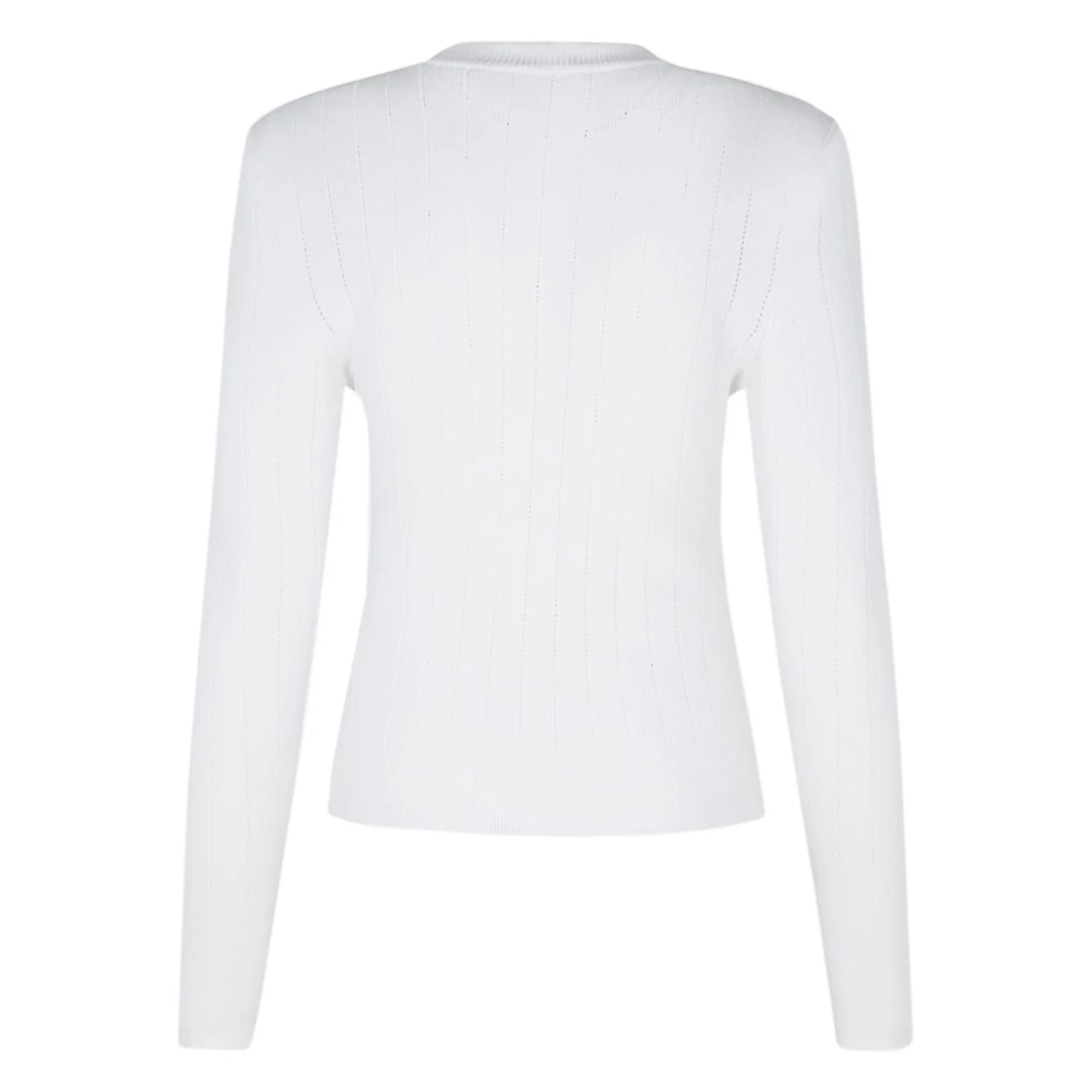 Balmain Witte Gestreepte Trui met Ronde Halslijn White Dames