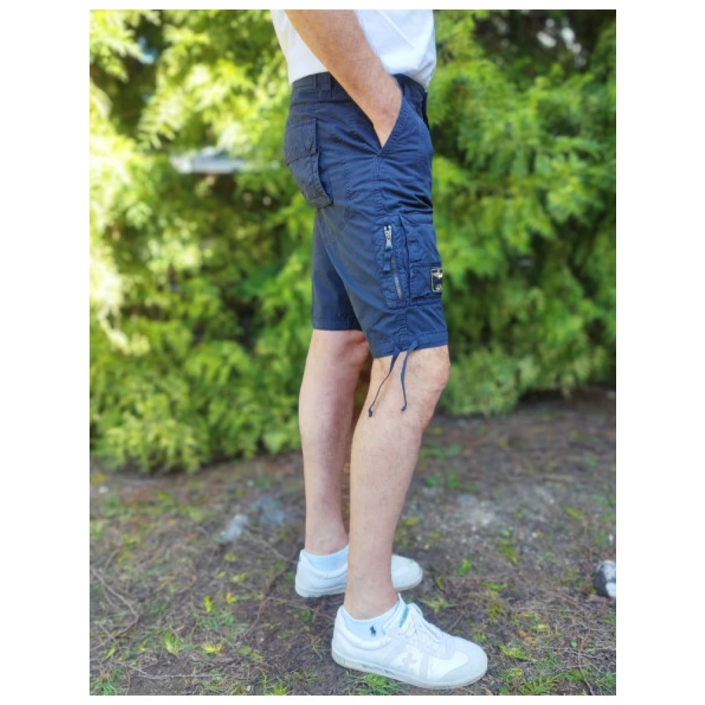 aeronautica militare Katoenen Bermuda Shorts met Militaire Zakken Blue Heren